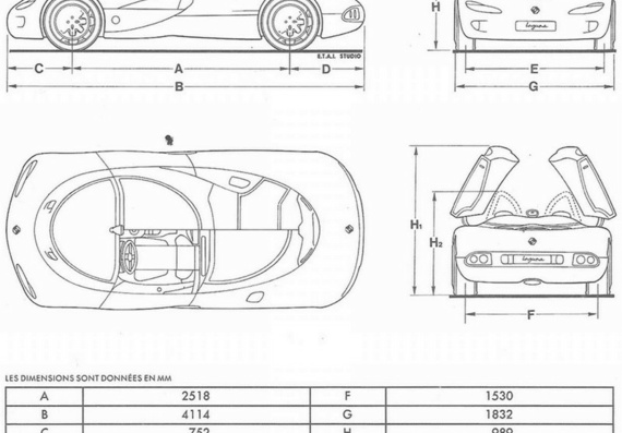 Renault Laguna Concept (1990) (Рено Лагуна Концепт (1990)) - чертежи (рисунки) автомобиля
